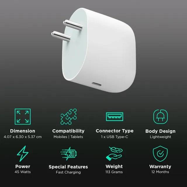 Google 45W C-Type Rapid Fast Charger Adapter - Crystely