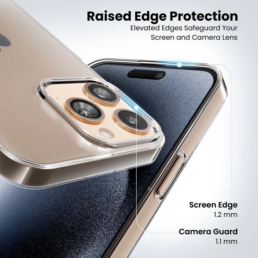 Anti-Yellow Clear Case for iPhone 16 Pro raised edge potection