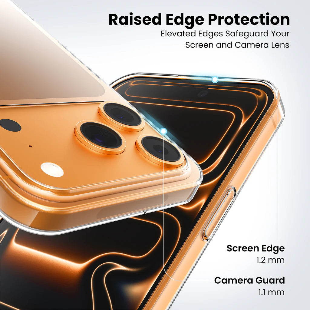 Crystely iPhone 17 Pro Max clear case raised edge screen and camera protection