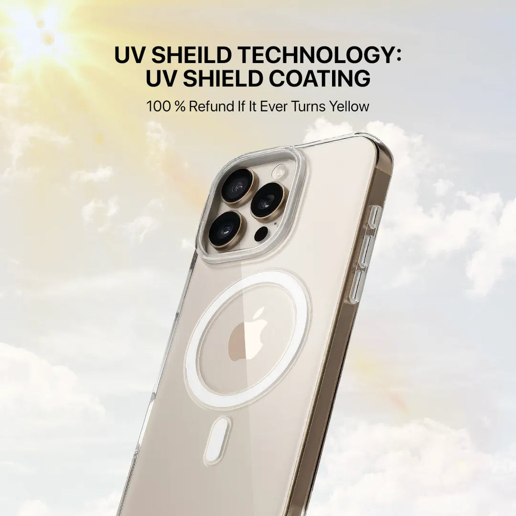 Transparent iPhone 16 Pro max back cover with UV protection