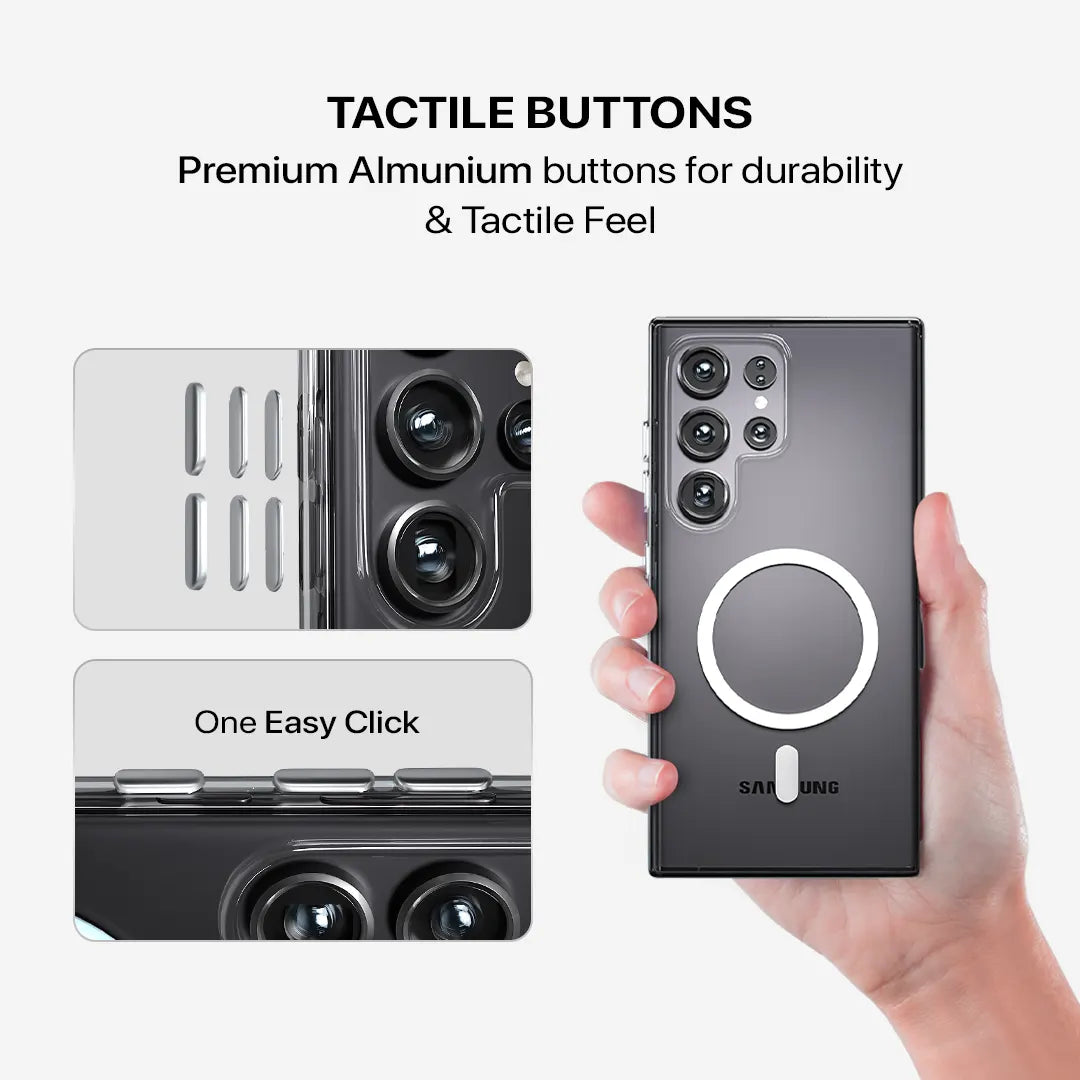 Shockproof clear case for Galaxy S25 Ultra  with aluminum buttons