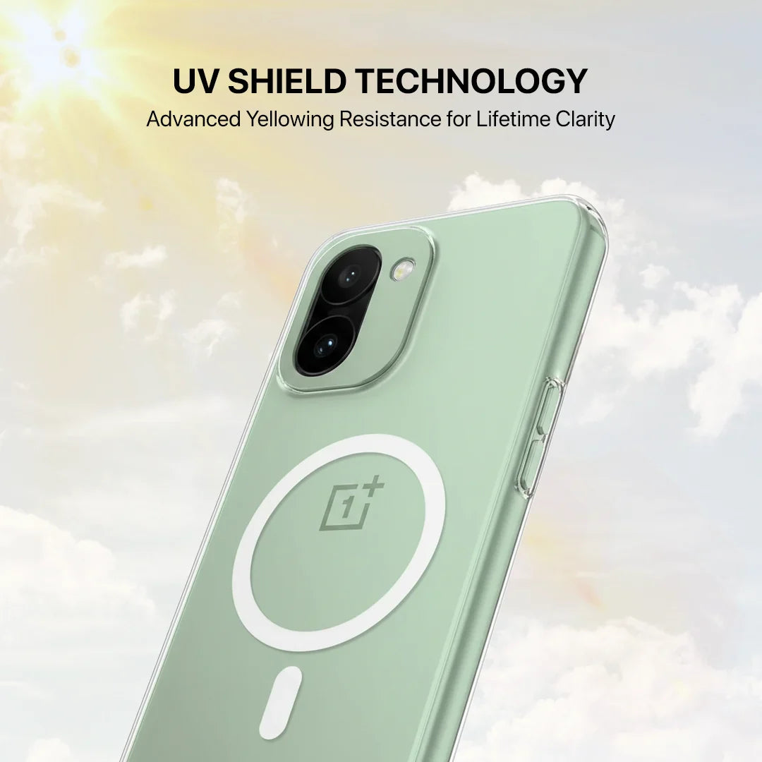 Shockproof transparent case for OnePlus 15R with raised bezels