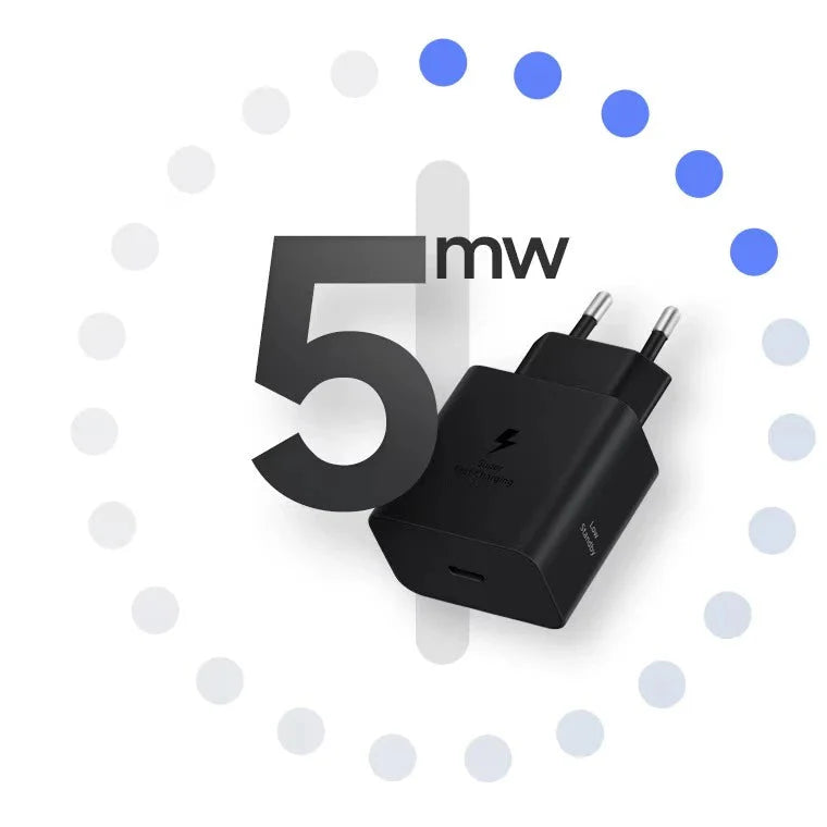 Samsung 45W charger with 5mW low standby power consumption graphic