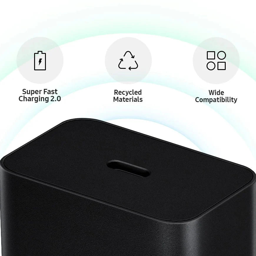 Samsung 45W charger features — Super Fast Charging 2.0, Recycled Materials, Wide Compatibility