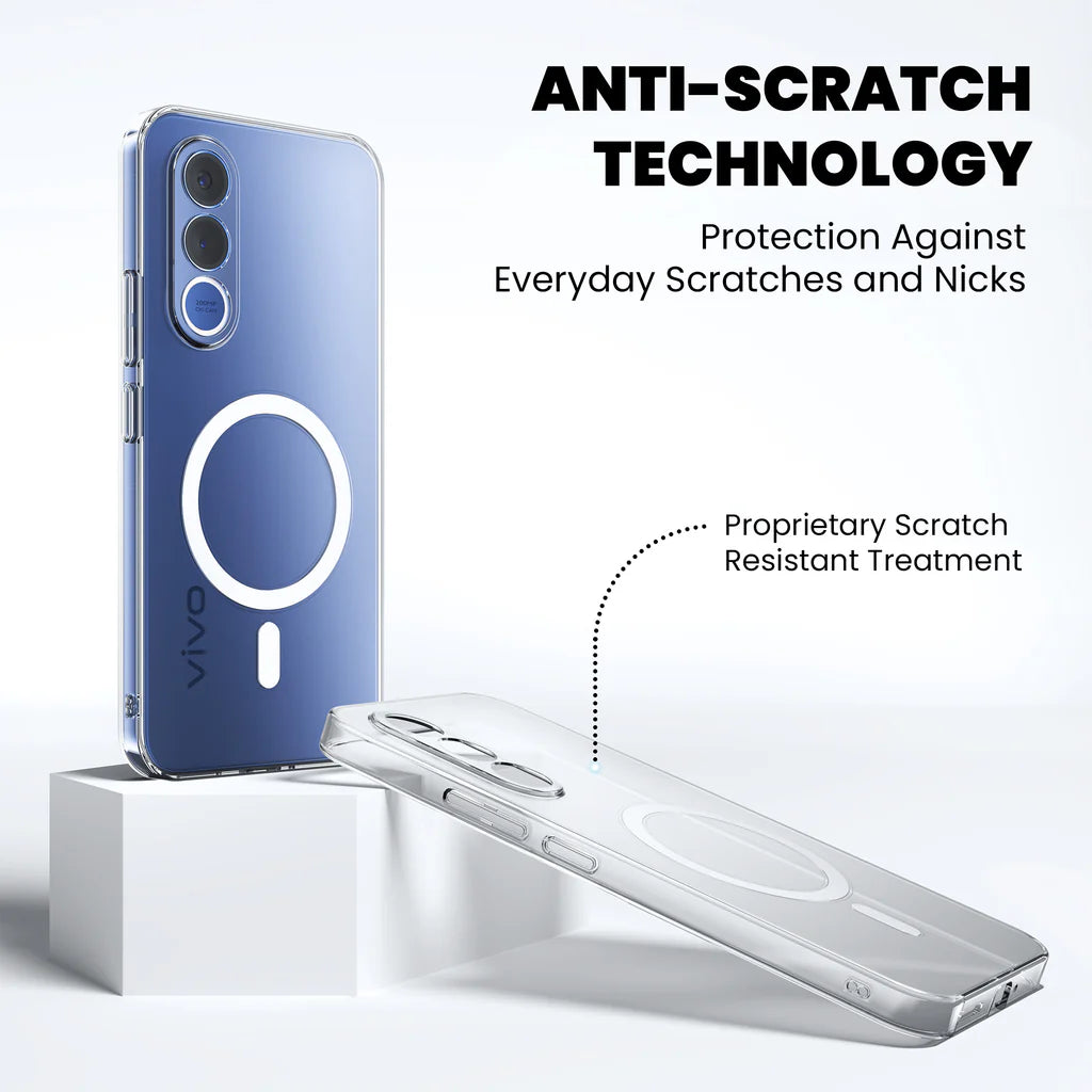 Anti-scratch technology MagSafe clear case for Vivo V70 FE – proprietary scratch resistant treatment
