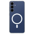 Crystely anti-yellow MagSafe clear case on Samsung Galaxy S25 FE in navy blue