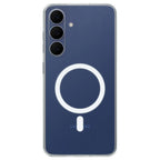 Crystely anti-yellow MagSafe clear case on Samsung Galaxy S25 FE in navy blue