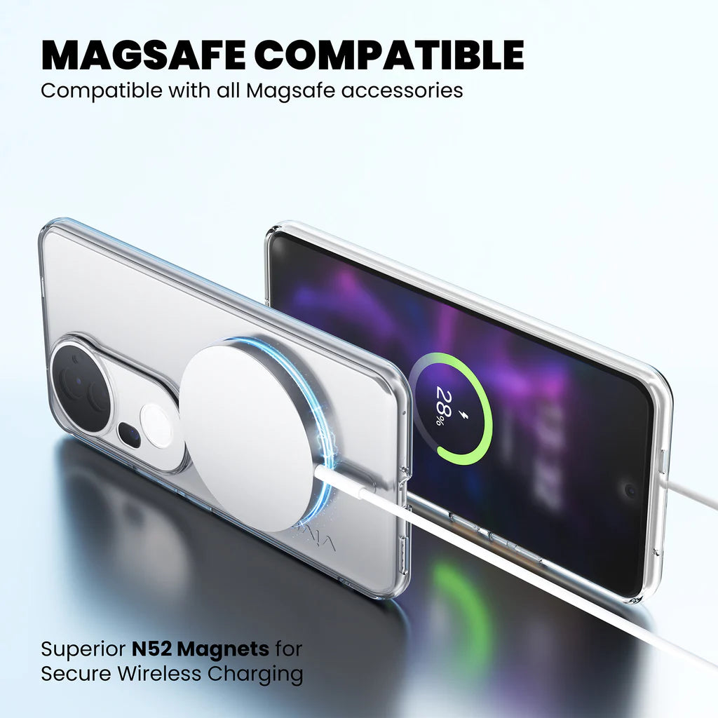 MagSafe compatible clear case for Vivo V40e 5G – N52 magnets wireless charging