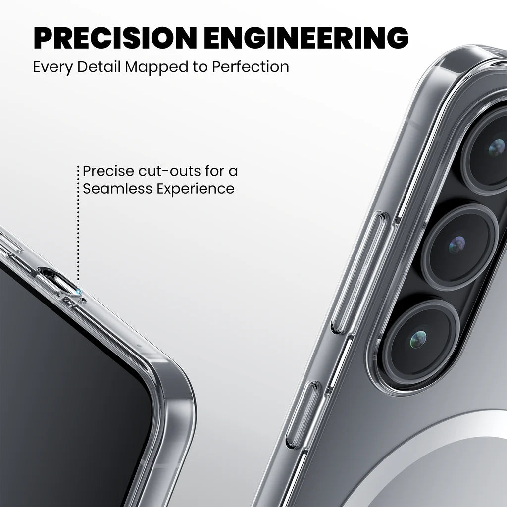 Precision-engineered cutouts on Crystely MagSafe clear case for Galaxy S24 FE