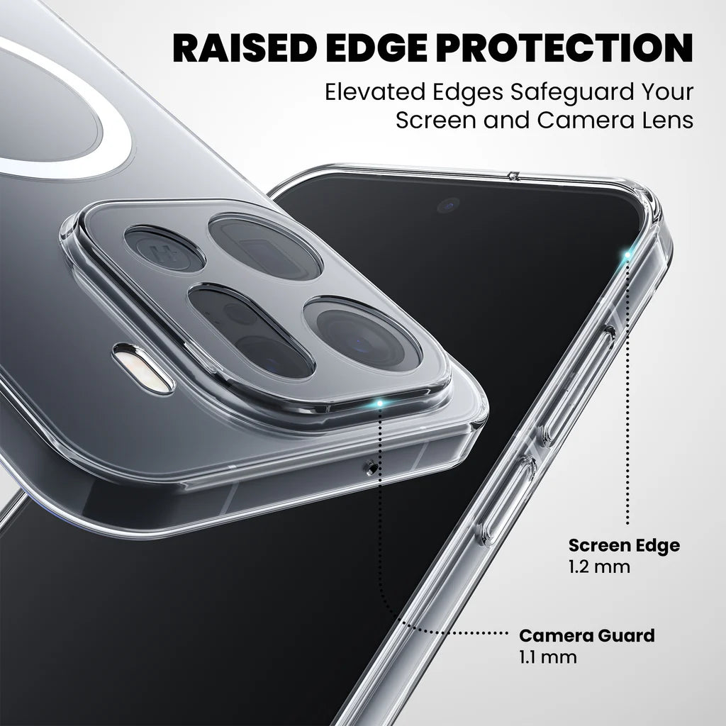 Raised Edge Protection Clear Case for OPPO Find X9 — 1.2mm Screen & 1.1mm Camera Guard