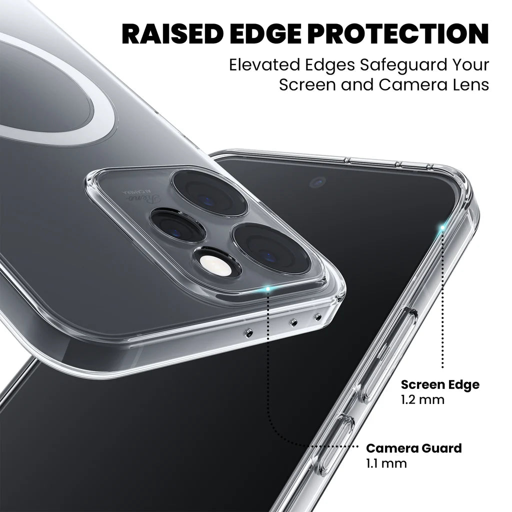 Raised Edge Protection Clear Case for OPPO Reno15 Pro 5G — 1.2mm Screen & 1.1mm Camera Guard