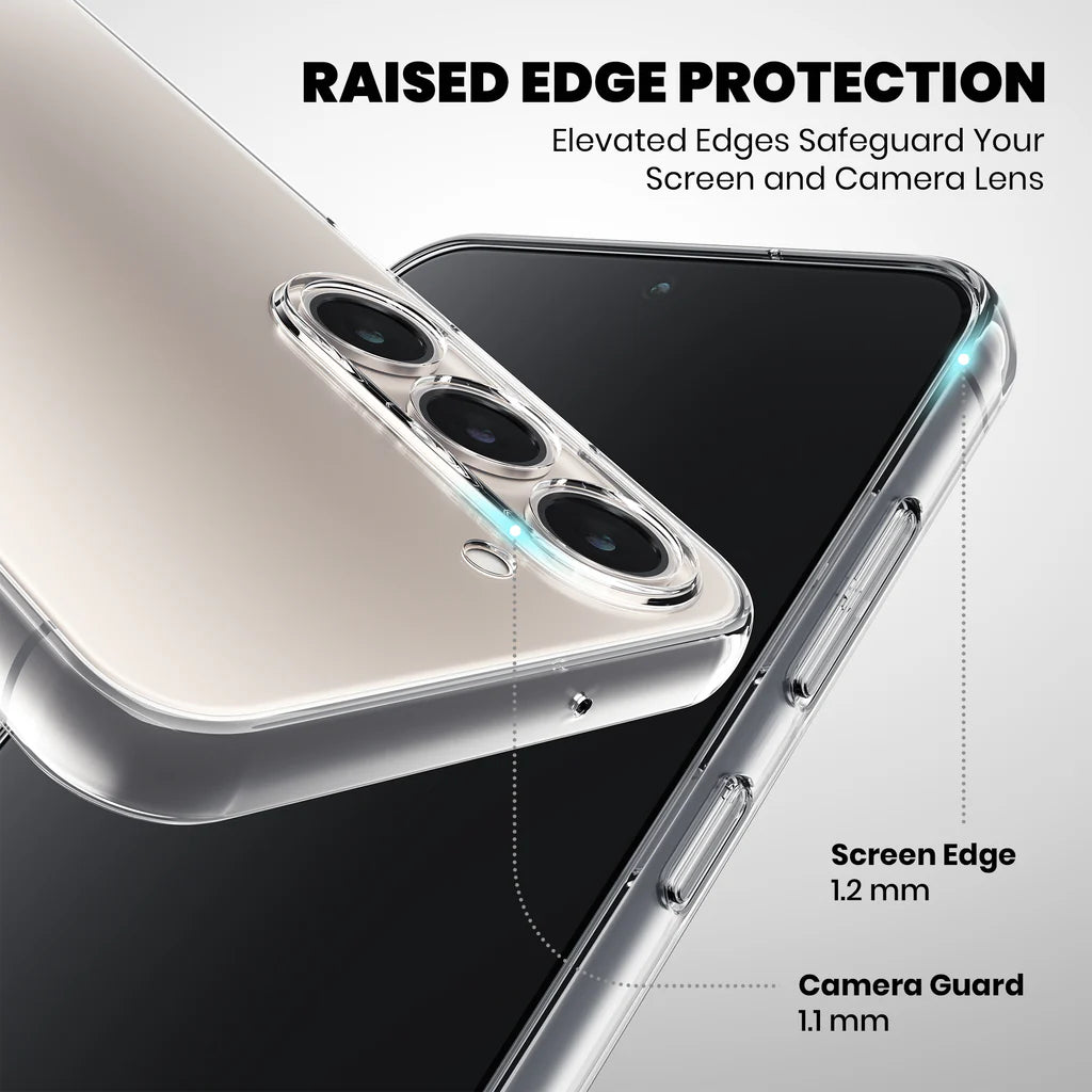 Raised edge protection — 1.2mm screen and 1.1mm camera guard on S25 FE