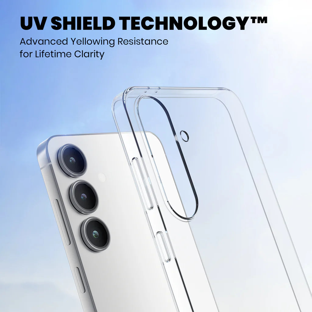 UV Shield Technology providing lifetime clarity on Crystely Galaxy S24 FE case