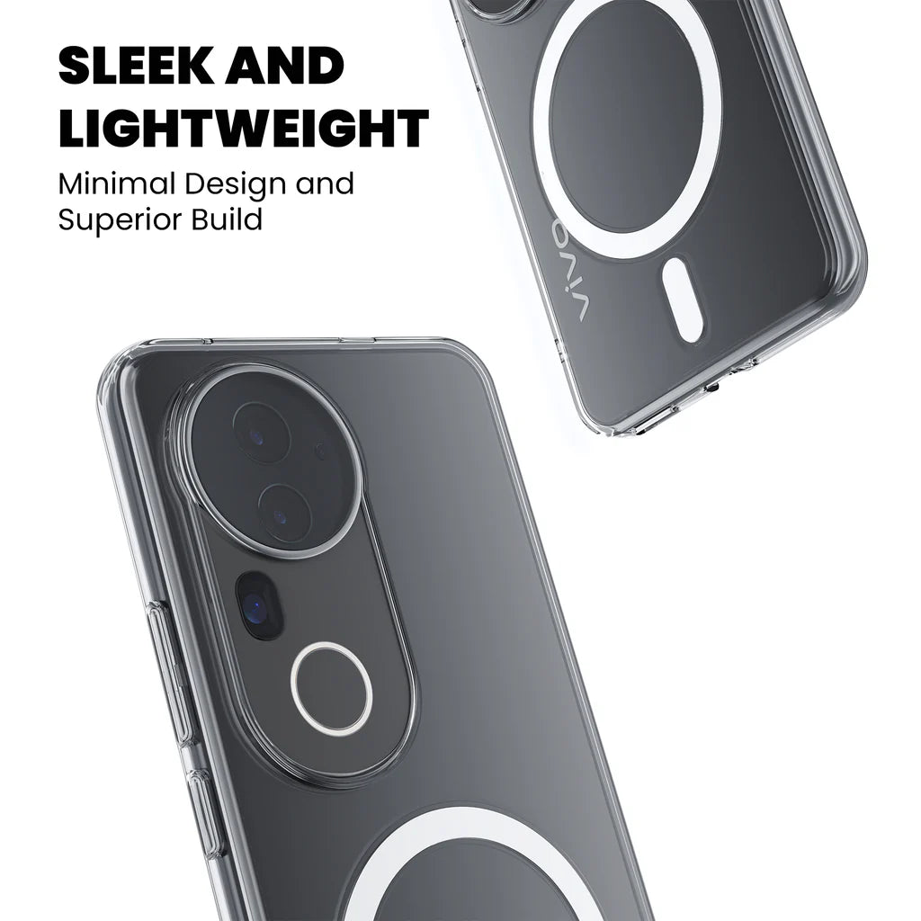 Sleek and lightweight clear MagSafe case for Vivo V40e 5G – front and back view