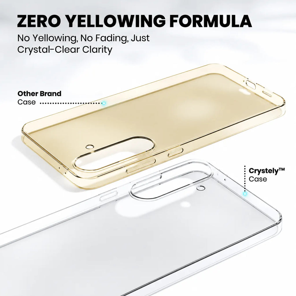 Crystely zero yellowing formula vs yellowed competitor clear case S26 FE