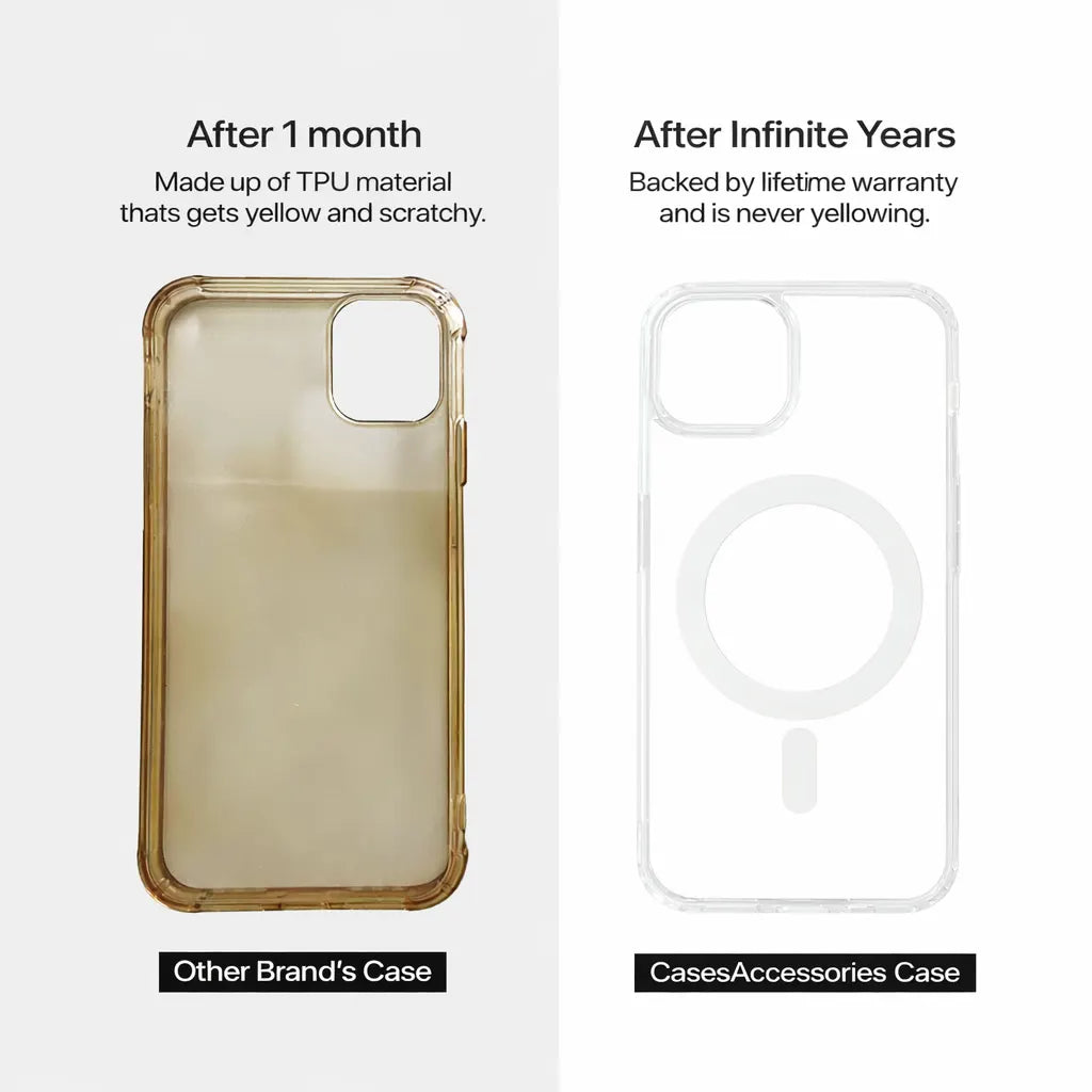 Slim iPhone 15 cover case in clear Crystal White Titanium finish