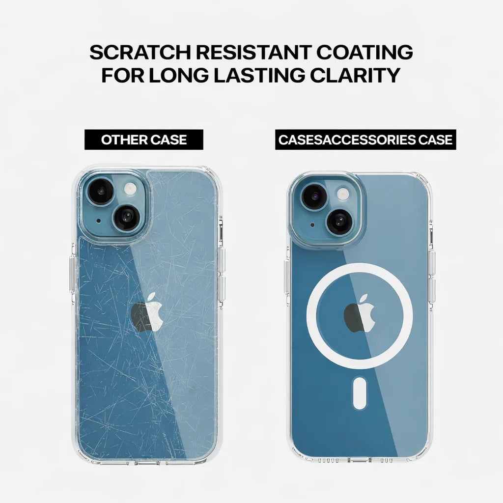 Shockproof transparent cover for iPhone 15 with UV protection