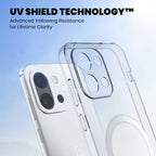 OnePlus 13S clear case with UV Shield Technology resisting yellowing and maintaining crystal clarity over time
