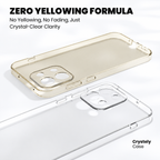 Side-by-side comparison of a yellowed generic phone case against the Crystely clear case for OnePlus 13S showing no discolouration or fading
