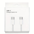 White USB-C to USB-C fast charging cable with silver metal connectors coiled on white background