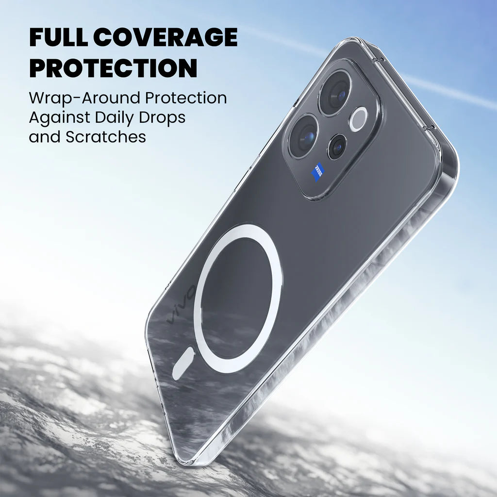 Full coverage drop protection MagSafe clear case for Vivo V70 E
