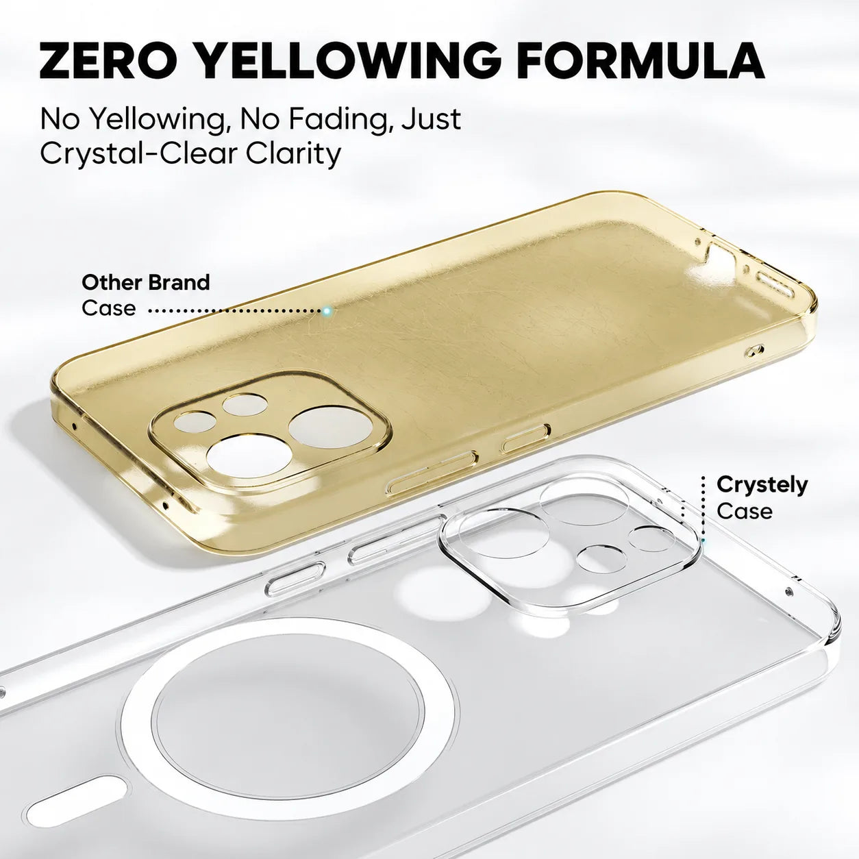 Zero yellowing formula comparison – Crystely Vivo V70e case vs yellowed generic brand case

